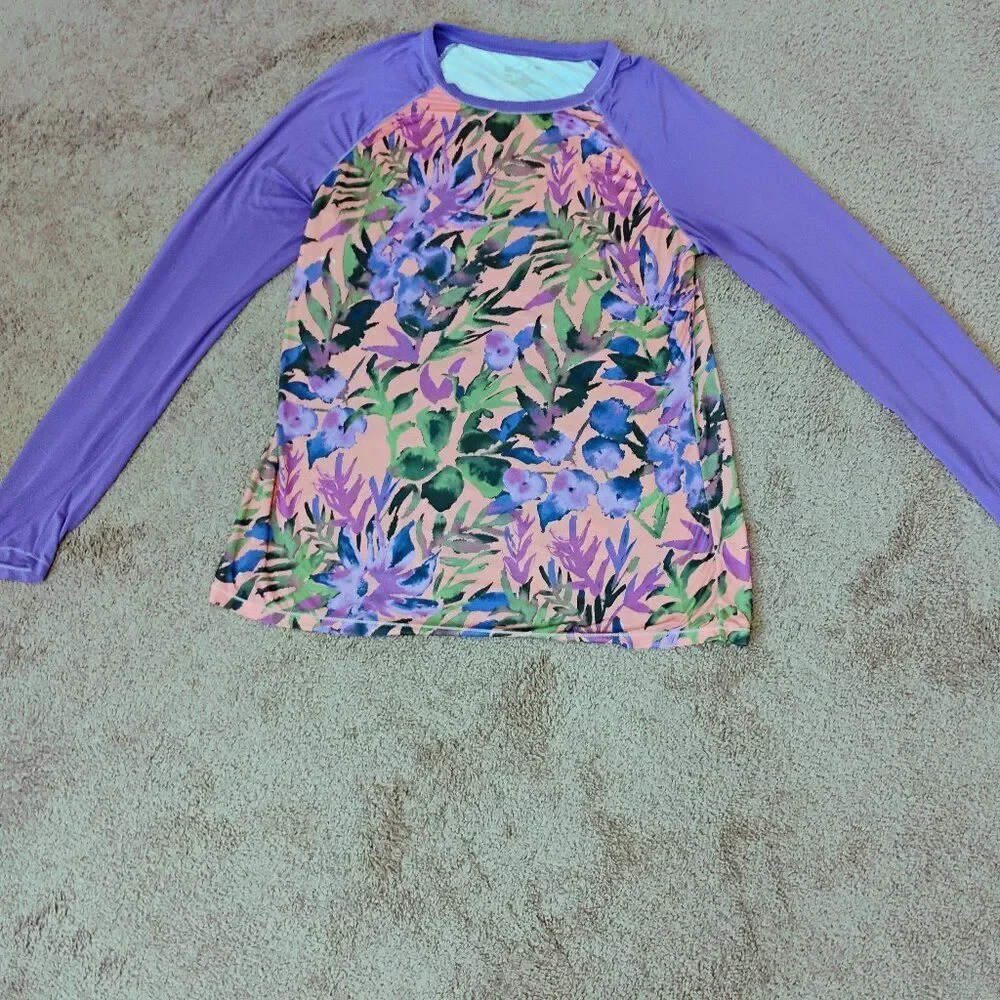 Reel Legends Floral Raglan Performance Rashguard Top Large - Picture 2 of 6